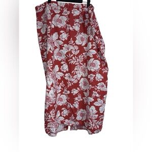 Old Navy Red Floral Linen Blend Maxi Skirt Women’s High Waist Boho Cottagecore